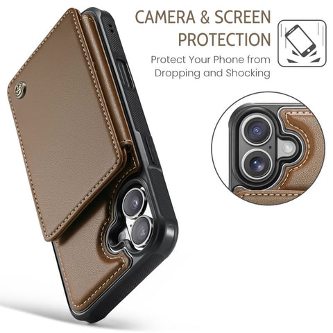 iPhone 17 Air Cover - Brown - CaseMe Premium Wallet Case with RFID Blocking & Kickstand Black