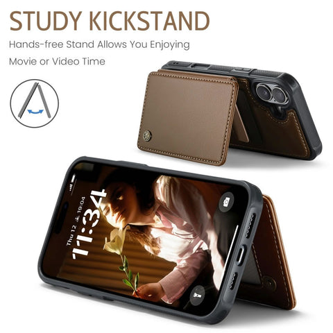 iPhone 17 Air Cover - Brown - CaseMe Premium Wallet Case with RFID Blocking & Kickstand Black