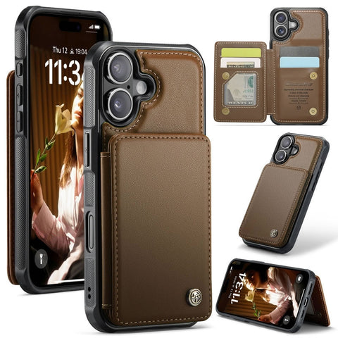 iPhone 17 Air Cover - Brown - CaseMe Premium Wallet Case with RFID Blocking & Kickstand Black