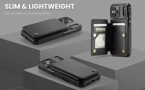 iPhone 17 Pro Max Cover - Black - CaseMe Premium Wallet Case with RFID Blocking & Kickstand Black