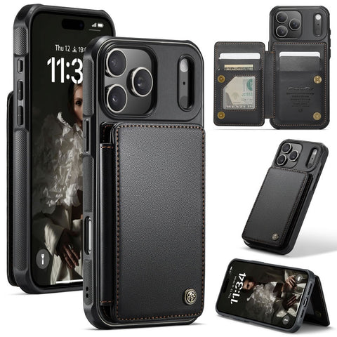 iPhone 17 Pro Cover - Black - CaseMe Premium Wallet Case with RFID Blocking & Kickstand Black