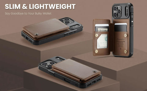 iPhone 17 Pro Max Cover - Brown - CaseMe Premium Wallet Case with RFID Blocking & Kickstand Black