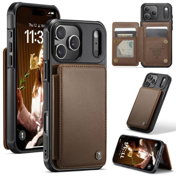 iPhone 17 Pro Cover - Brown - CaseMe Premium Wallet Case with RFID Blocking & Kickstand Black
