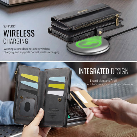 Samsung Galaxy S26 Ultra Cover - Black - CaseMe Zipper Wallet RFID Anti-theft Leather Phone Case with Wrist Strap