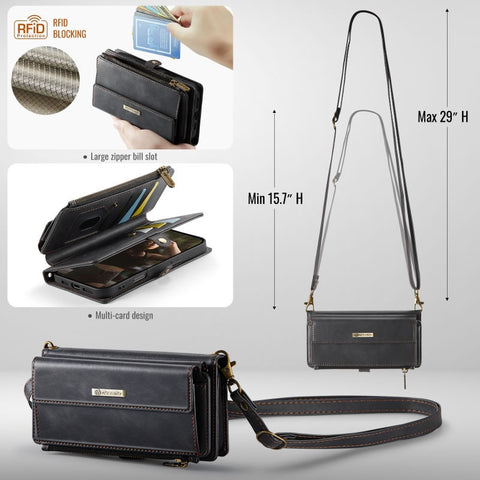 iPhone 17 Pro Max Cover - Black - CaseMe Zipper Wallet RFID Anti-theft Leather Phone Case with Wrist Strap