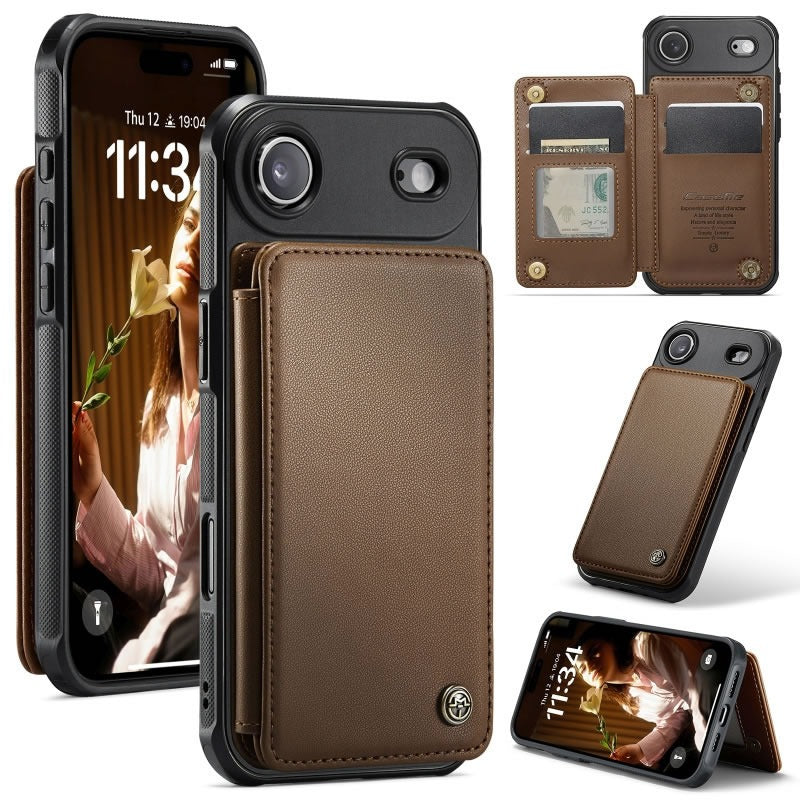 iPhone 17 Air Cover - Brown - CaseMe Premium Wallet Case with RFID Blocking & Kickstand Black