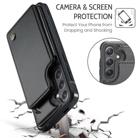 Samsung Galaxy S25 FE Cover - Black - CaseMe Premium Wallet Case with RFID Blocking & Kickstand Black