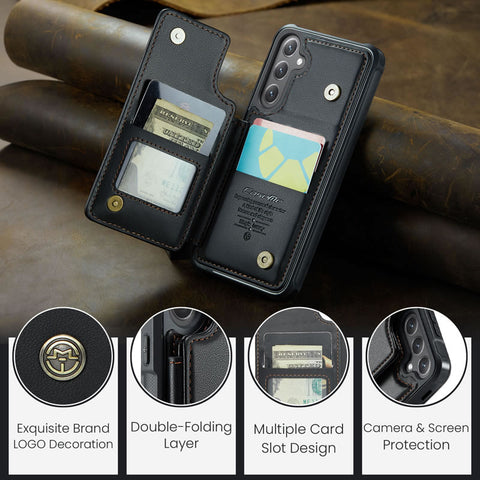 Samsung Galaxy S25 FE Cover - Black - CaseMe Premium Wallet Case with RFID Blocking & Kickstand Black