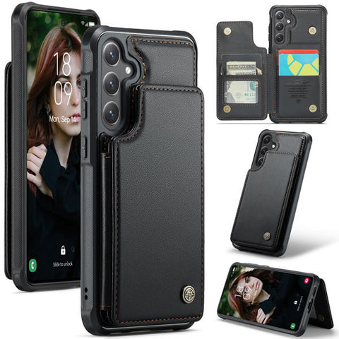 Samsung Galaxy S25 FE Cover - Black - CaseMe Premium Wallet Case with RFID Blocking & Kickstand Black