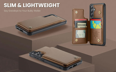 Samsung Galaxy S25 FE Cover - Brown - CaseMe Premium Wallet Case with RFID Blocking & Kickstand Black