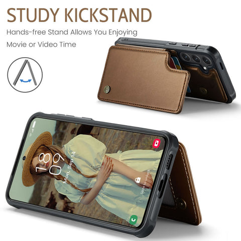 Samsung Galaxy S25 FE Cover - Brown - CaseMe Premium Wallet Case with RFID Blocking & Kickstand Black