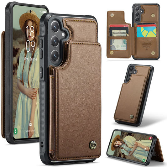 Samsung Galaxy S25 FE Cover - Brown - CaseMe Premium Wallet Case with RFID Blocking & Kickstand Black