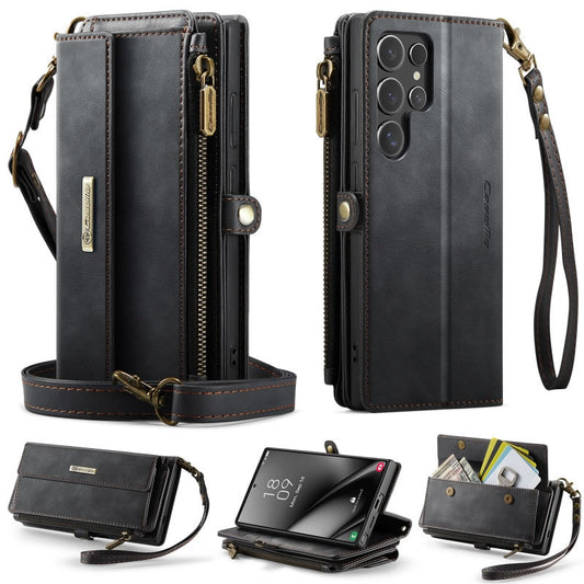 Samsung Galaxy S26 Ultra Cover - Black - CaseMe Zipper Wallet RFID Anti-theft Leather Phone Case with Wrist Strap