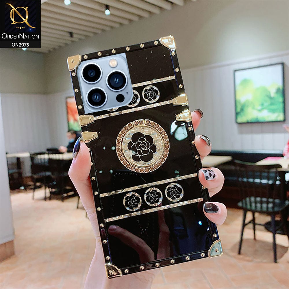 iPhone 14 Pro Max Cover - Design1 - 3D illusion Gold Flowers Soft Trunk Case With Ring Holder