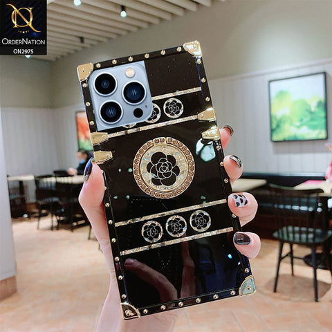 iPhone 14 Pro Max Cover - Design1 - 3D illusion Gold Flowers Soft Trunk Case With Ring Holder