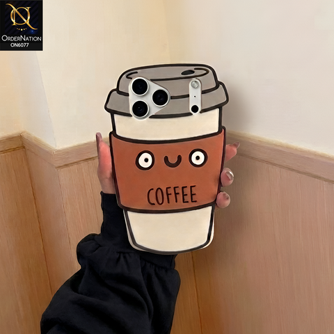 iPhone 17 Pro Max Cover - Brown - Cute Cartoon Coffee Shockproof 3D Soft Silicone Phone Case