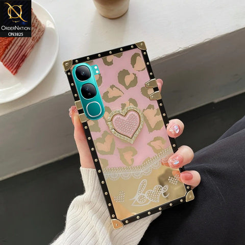 Vivo Y300 Cover - Design1 - Heart Bling Diamond Glitter Soft TPU Trunk Case With Ring Holder