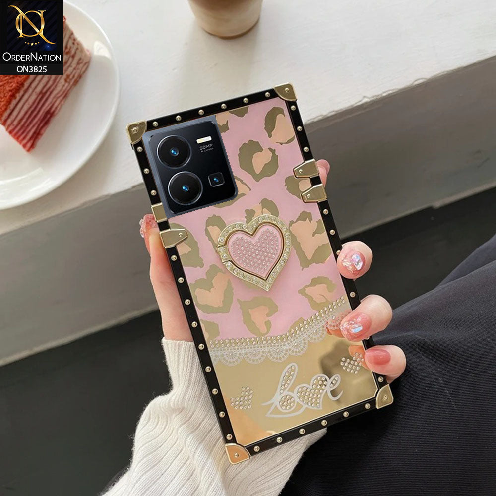 Vivo Y35 Cover - Design1 - Heart Bling Diamond Glitter Soft TPU Trunk Case With Ring Holder