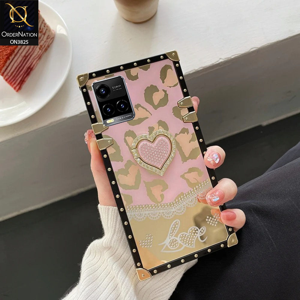 Vivo Y21t Cover - Design1 - Heart Bling Diamond Glitter Soft TPU Trunk Case With Ring Holder