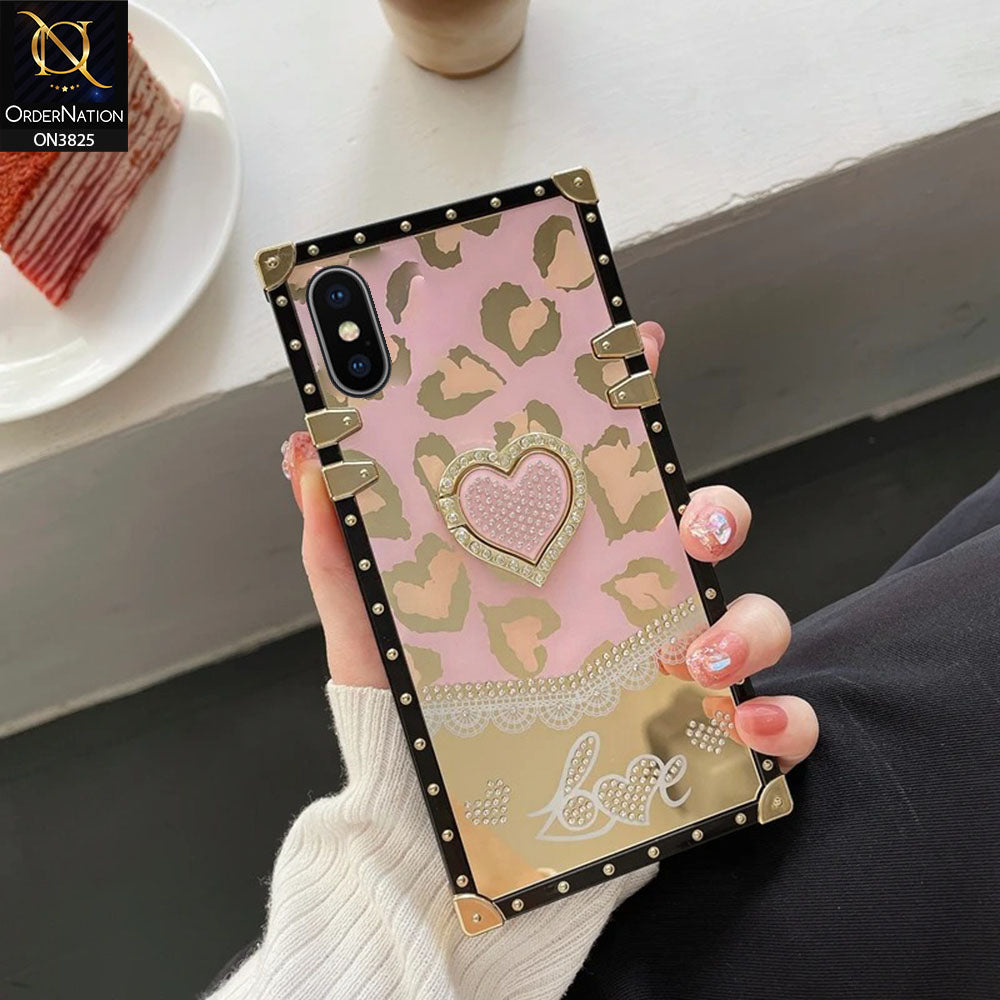 iPhone XS / X Cover - Design1 - Heart Bling Diamond Glitter Soft TPU Trunk Case With Ring Holder