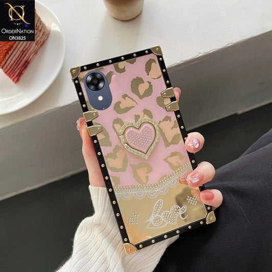 Oppo A17k Cover - Design1 - Heart Bling Diamond Glitter Soft TPU Trunk Case With Ring Holder