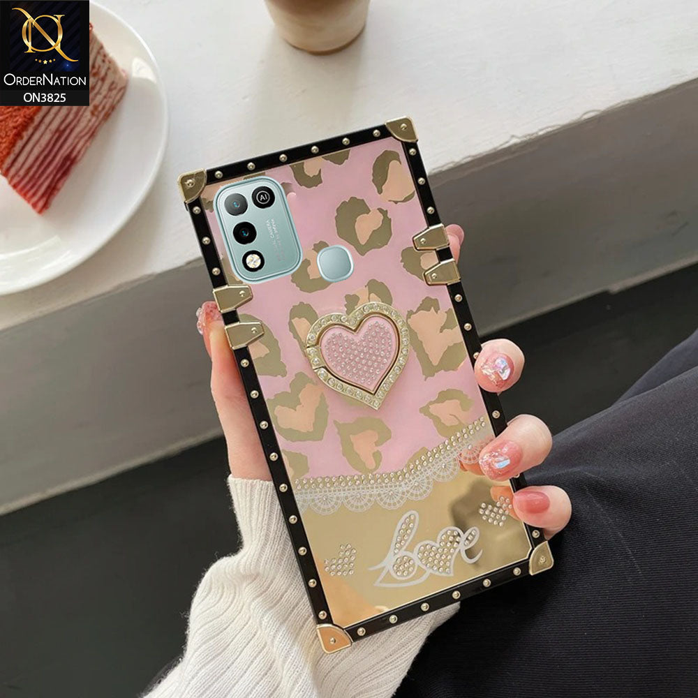 Infinix Hot 10 Play Cover - Design1 - Heart Bling Diamond Glitter Soft TPU Trunk Case With Ring Holder