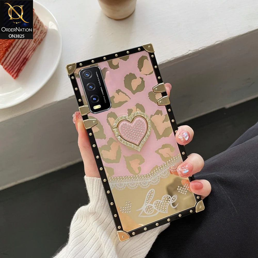 Vivo Y20s Cover - Design1 - Heart Bling Diamond Glitter Soft TPU Trunk Case With Ring Holder