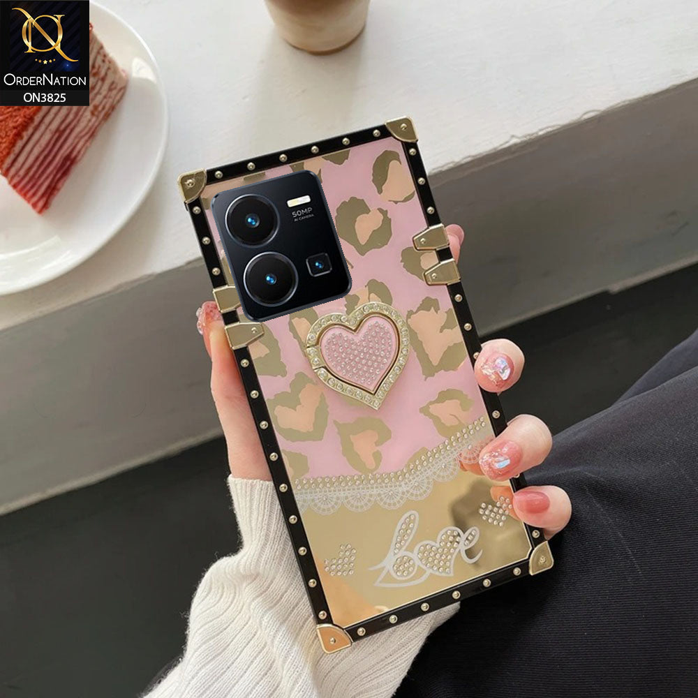 Vivo Y35 Cover - Design1 - Heart Bling Diamond Glitter Soft TPU Trunk Case With Ring Holder