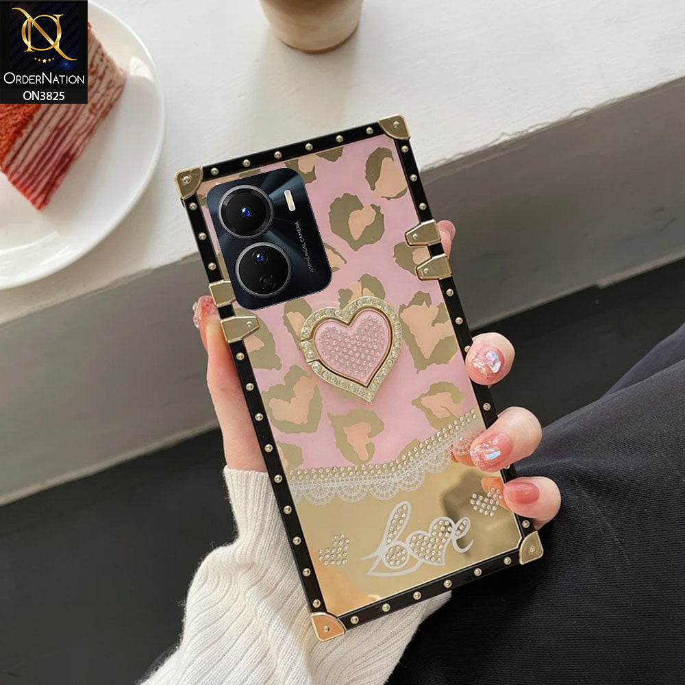 Vivo Y16 Cover - Design1 - Heart Bling Diamond Glitter Soft TPU Trunk Case With Ring Holder
