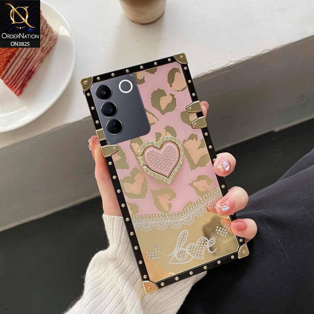 Vivo V27e Cover - Design 1 - Heart Bling Diamond Glitter Soft TPU Trunk Case With Ring Holder