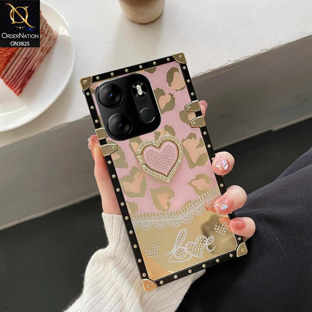 Tecno Pop 7 Pro Cover - Design1 - Heart Bling Diamond Glitter Soft TPU Trunk Case With Ring Holder