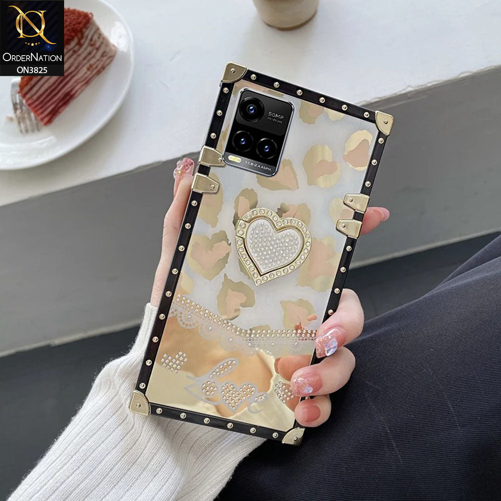 Vivo Y21t Cover - Design2 - Heart Bling Diamond Glitter Soft TPU Trunk Case With Ring Holder