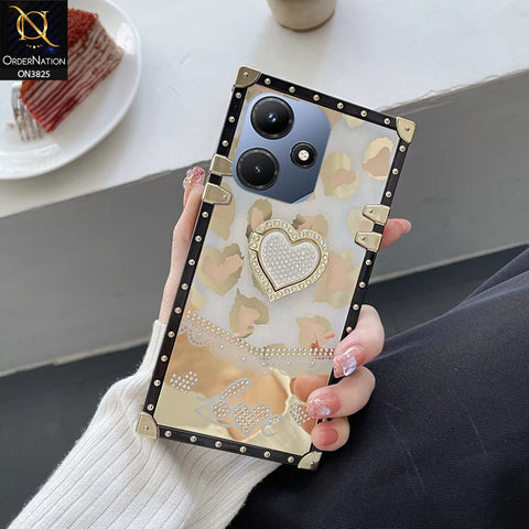 Infinix Hot 30 Play Cover - Design 2 - Heart Bling Diamond Glitter Soft TPU Trunk Case With Ring Holder