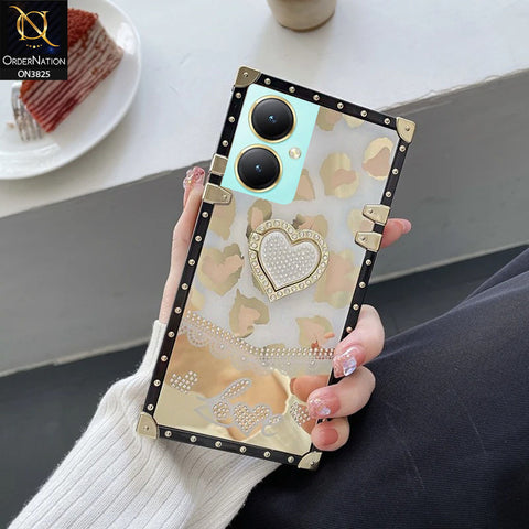 Vivo Y27 Cover - Design 2 - Heart Bling Diamond Glitter Soft TPU Trunk Case With Ring Holder