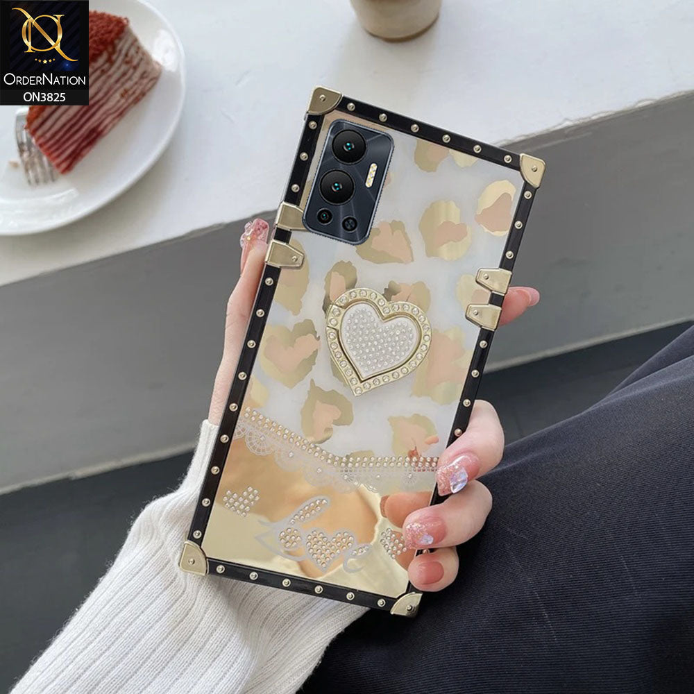 Infinix Hot 12 Cover - Design2 - Heart Bling Diamond Glitter Soft TPU Trunk Case With Ring Holder