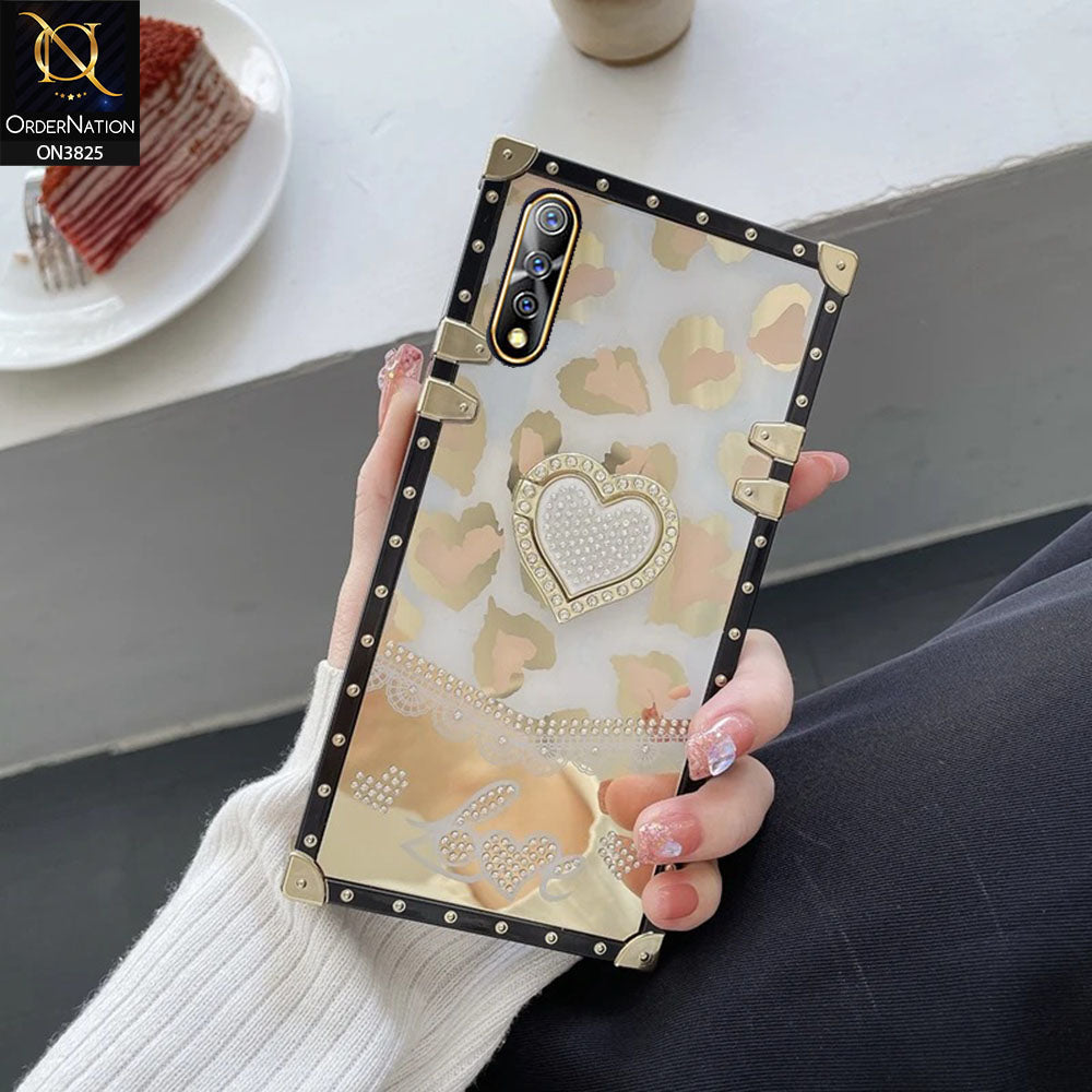 Vivo S1 Cover - Design2 - Heart Bling Diamond Glitter Soft TPU Trunk Case With Ring Holder