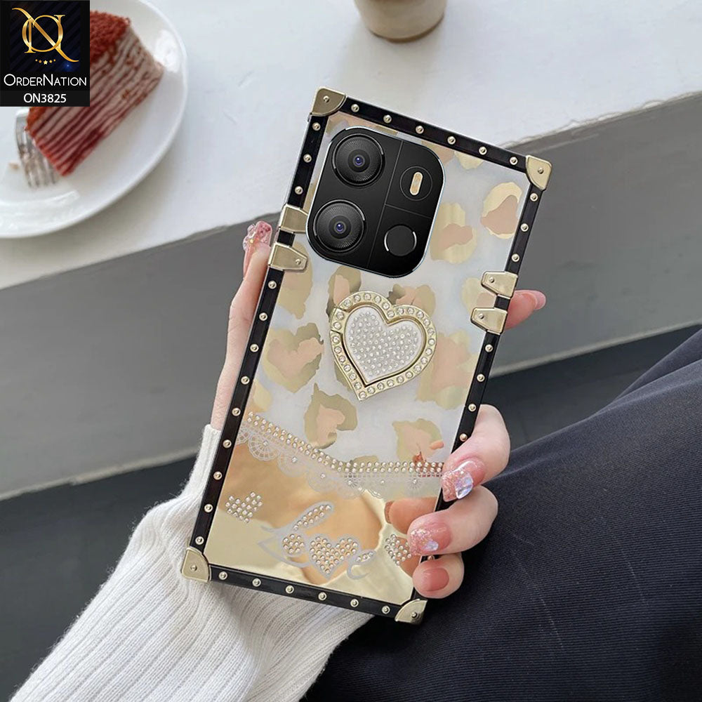 Tecno Pop 7 Cover - Design2 - Heart Bling Diamond Glitter Soft TPU Trunk Case With Ring Holder