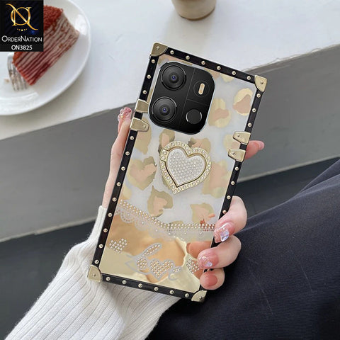 Tecno Pop 7 Cover - Design2 - Heart Bling Diamond Glitter Soft TPU Trunk Case With Ring Holder