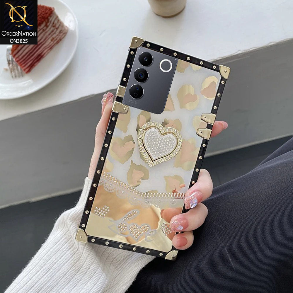 Vivo V27e Cover - Design 2 - Heart Bling Diamond Glitter Soft TPU Trunk Case With Ring Holder
