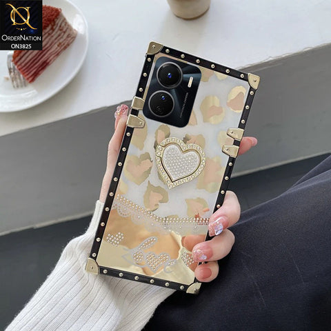 Vivo Y16 Cover - Design2 - Heart Bling Diamond Glitter Soft TPU Trunk Case With Ring Holder