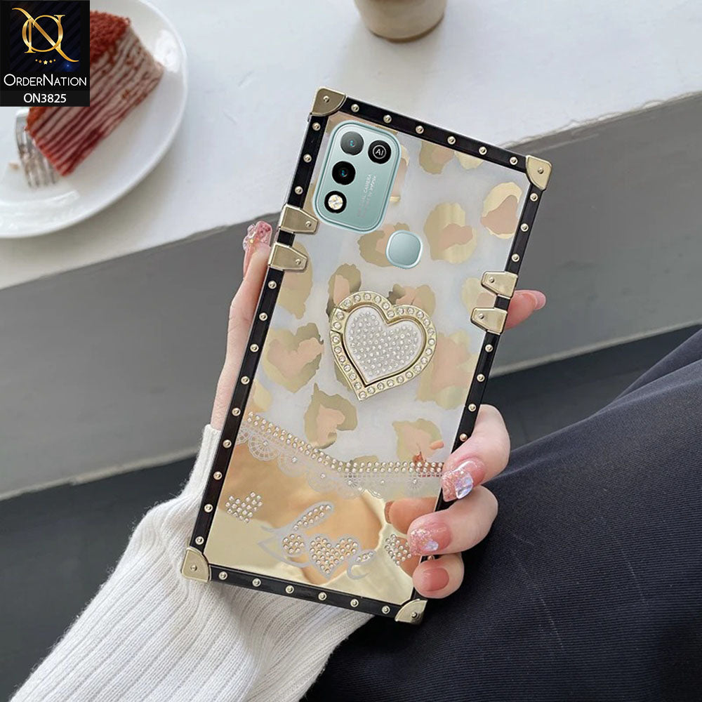 Infinix Hot 10 Play Cover - Design2 - Heart Bling Diamond Glitter Soft TPU Trunk Case With Ring Holder