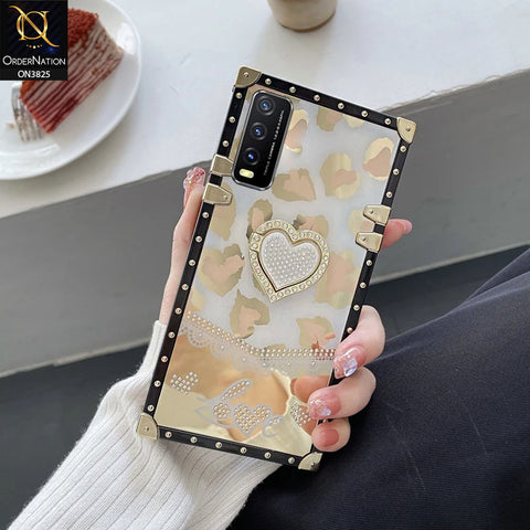 Vivo Y12a Cover - Design2 - Heart Bling Diamond Glitter Soft TPU Trunk Case With Ring Holder