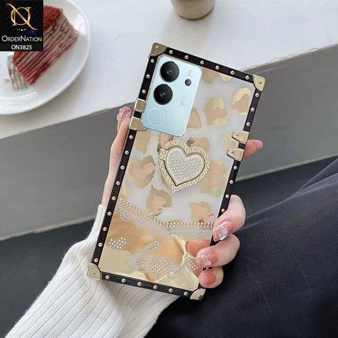 Vivo V29 Cover - Design 2 - Heart Bling Diamond Glitter Soft TPU Trunk Case With Ring Holder