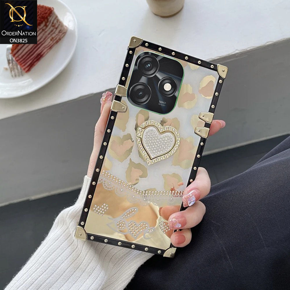 Tecno Spark 10 Cover - Design2 - Heart Bling Diamond Glitter Soft TPU Trunk Case With Ring Holder