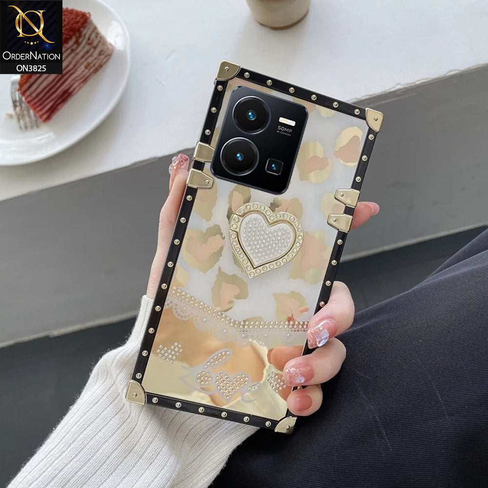 Vivo Y35 Cover - Design2 - Heart Bling Diamond Glitter Soft TPU Trunk Case With Ring Holder