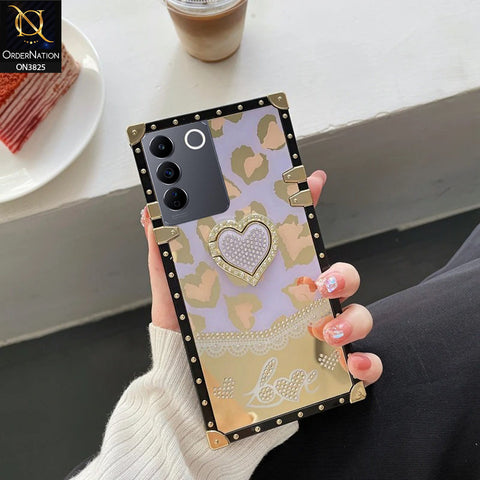 Vivo V27e Cover - Design 3 - Heart Bling Diamond Glitter Soft TPU Trunk Case With Ring Holder