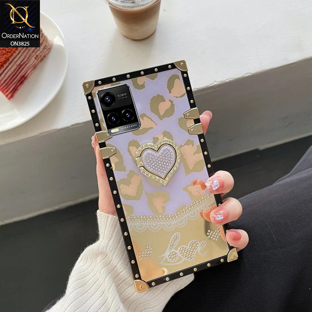 Vivo Y21t Cover - Design3 - Heart Bling Diamond Glitter Soft TPU Trunk Case With Ring Holder