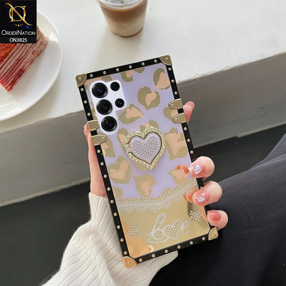 Samsung Galaxy S25 Ultra Cover - Design3 - Heart Bling Diamond Glitter Soft TPU Trunk Case With Ring Holder