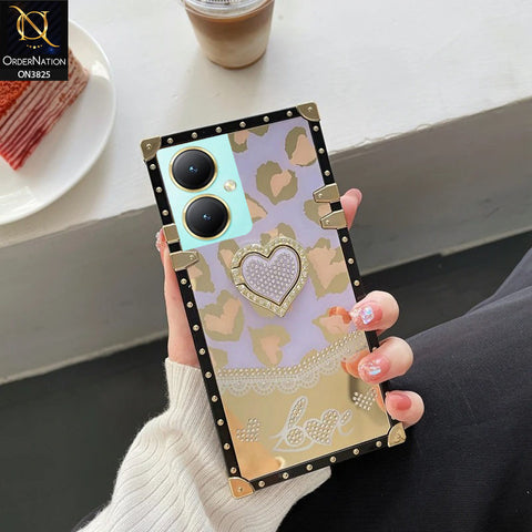 Vivo Y35 Plus Cover - Design 3 - Heart Bling Diamond Glitter Soft TPU Trunk Case With Ring Holder