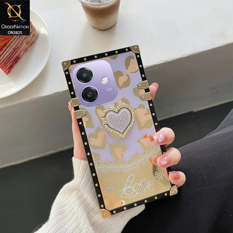 Oppo A3x 4G Cover - Design3- Heart Bling Diamond Glitter Soft TPU Trunk Case With Ring Holder